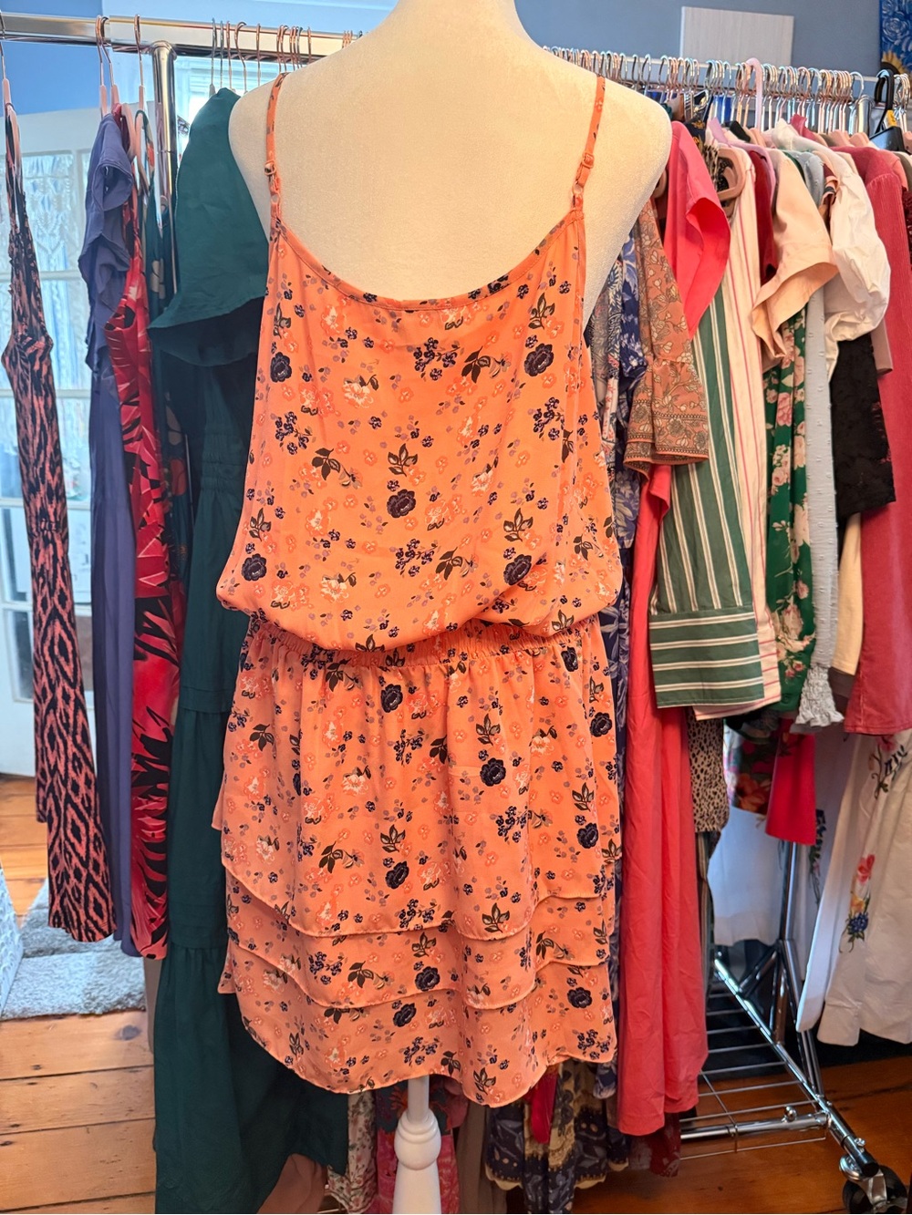 Ariat Peach Floral Tiered Spaghetti-Strap Mini Dress - Picture 3 of 5